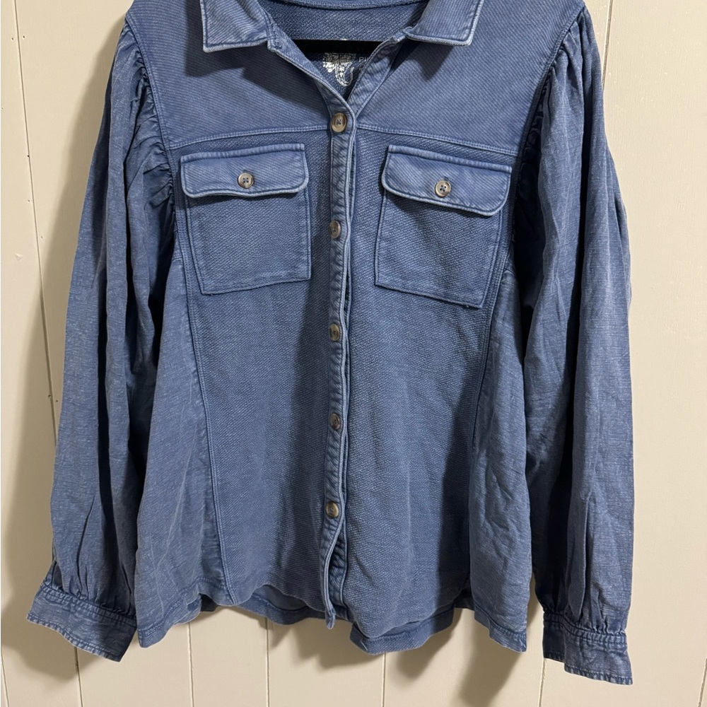 Anthropologie Pilcro cotton Blue denim Long Sleeve Top puff sleeves NWT size XL